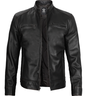 Real Leather Classic Men's Black Cafe Racer Biker Jacket