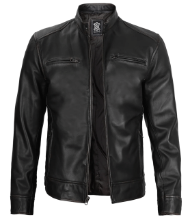 Real Leather Classic Men's Black Cafe Racer Biker Jacket