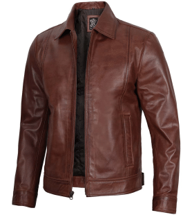 Austin Men Cafe Racer Cognac Brown Leather Jacket