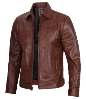 Austin Men Cafe Racer Cognac Brown Leather Jacket