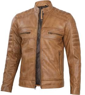 Men's Distressed Tan Cafe Racer Real Leather Jacket