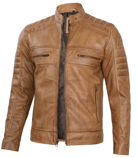 Men's Distressed Tan Cafe Racer Real Leather Jacket